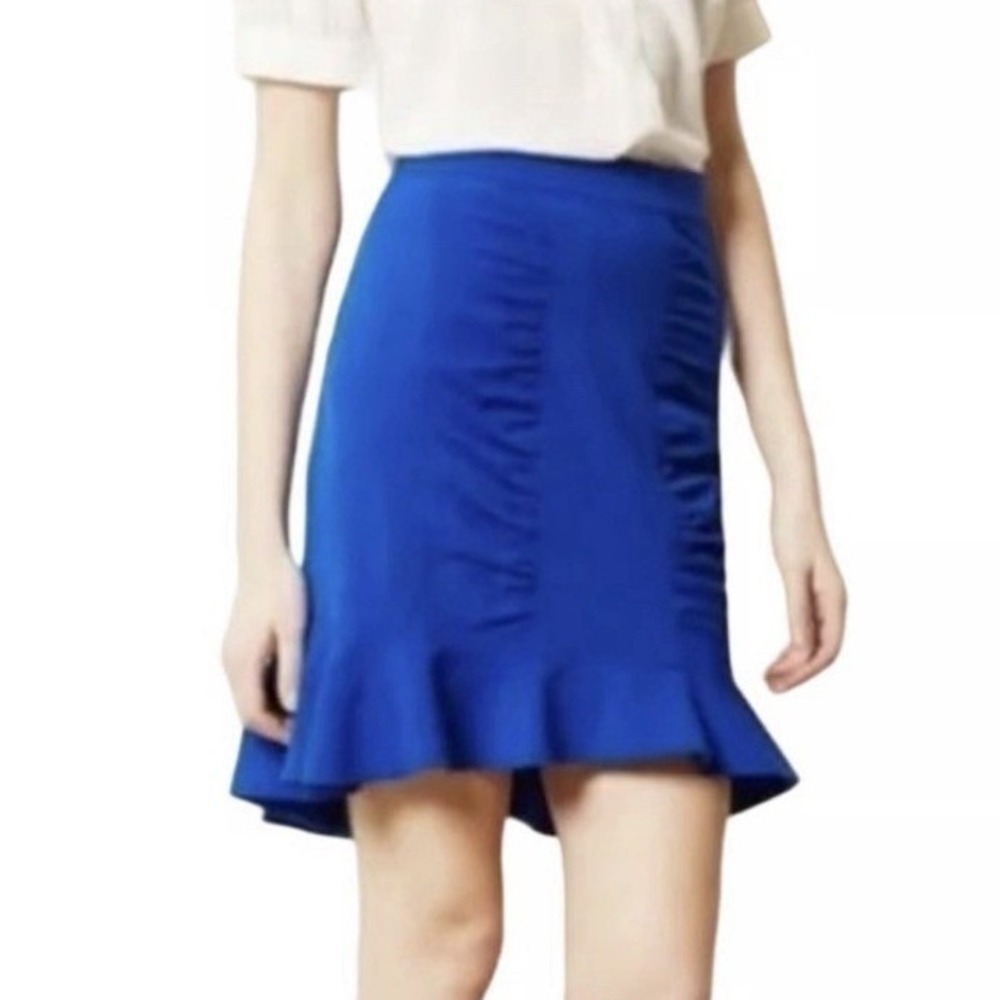 NWT HD in Paris Anthropologie Ruffle Hem Skirt Women Blue Ruched Flounce Mini 10